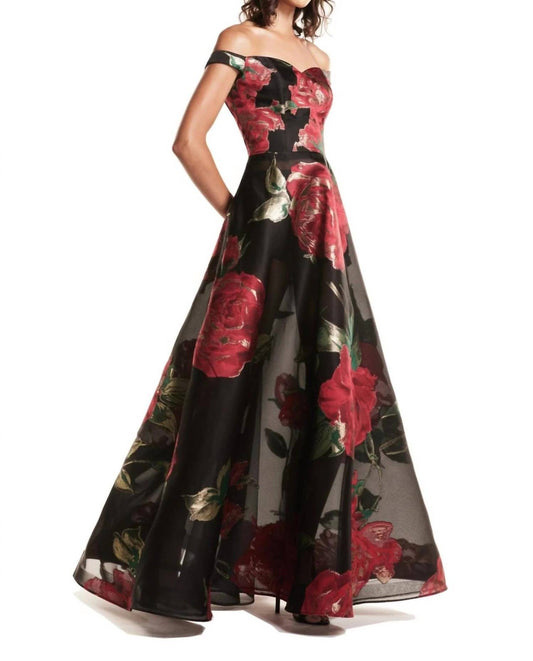 Off-shoulder Floral Ball Gown