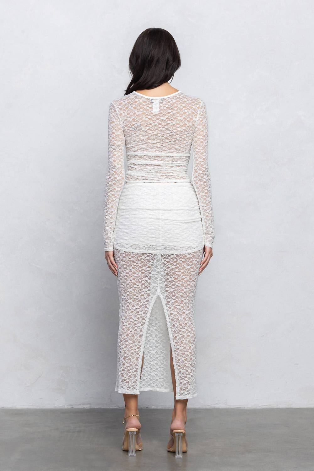 Lace Long Sleeve Cut-out Top And Long Skirt Set