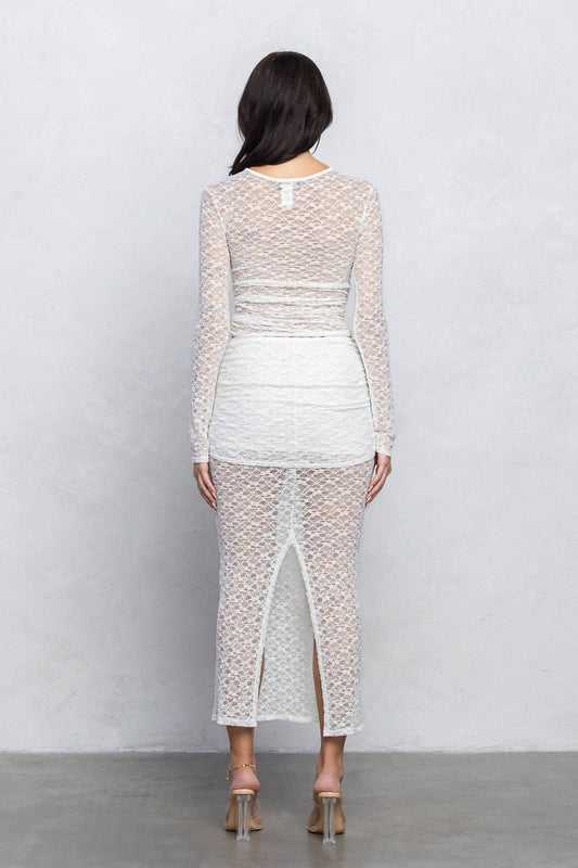 Lace Long Sleeve Cut-out Top And Long Skirt Set