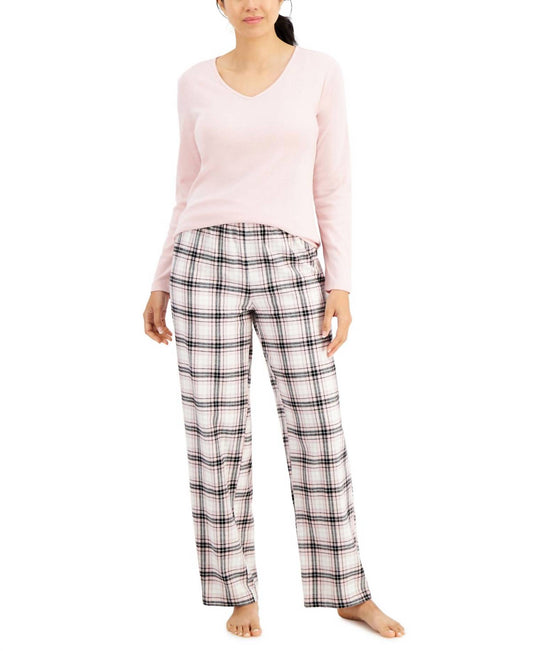 V-Neck T-Shirt & Flannel Pants Pajama Set