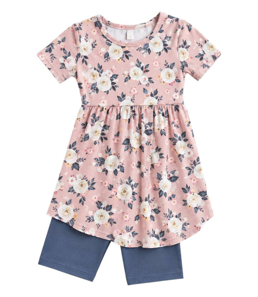 Girl's Maggie Floral Bamboo Short Sleeve Tunic and Short Set