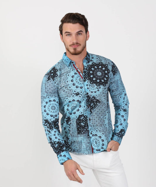 Button Down Wheel Shirt With Red Trim
