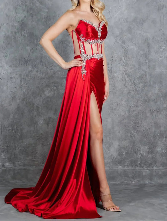 Cinderella Couture - Long Prom Formal Fitted Slit Evening Dress - Rack Hunt