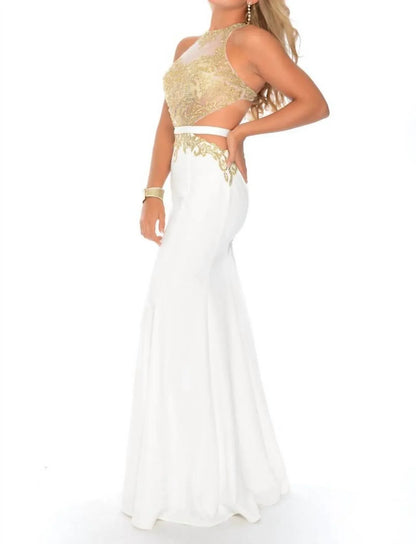 Precious Formals - Beaded High Neck Evening Gown - Rack Hunt