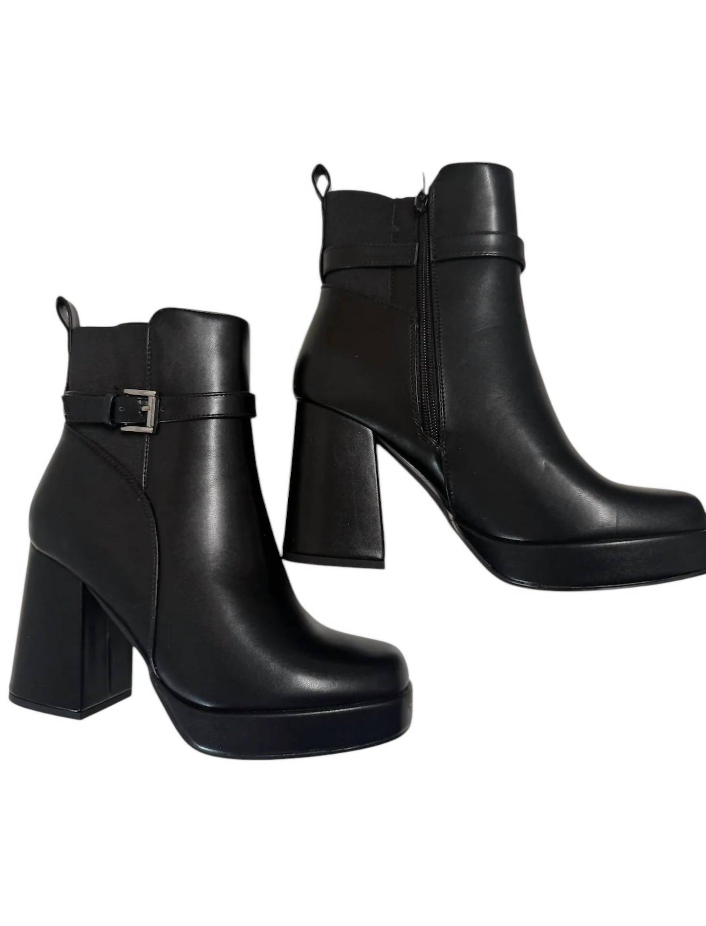 Women's Leather Buckle Platform Bootie