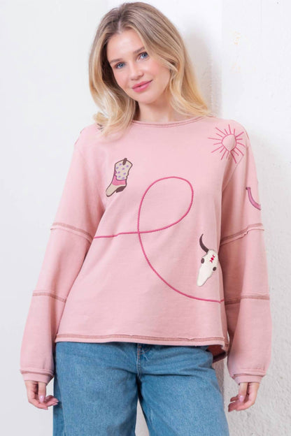 Western Embroidered Long-sleeve Top