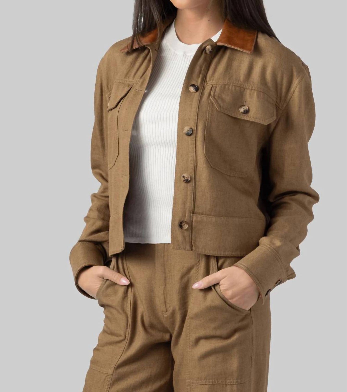Derby Linen Cropped Utility Jacket