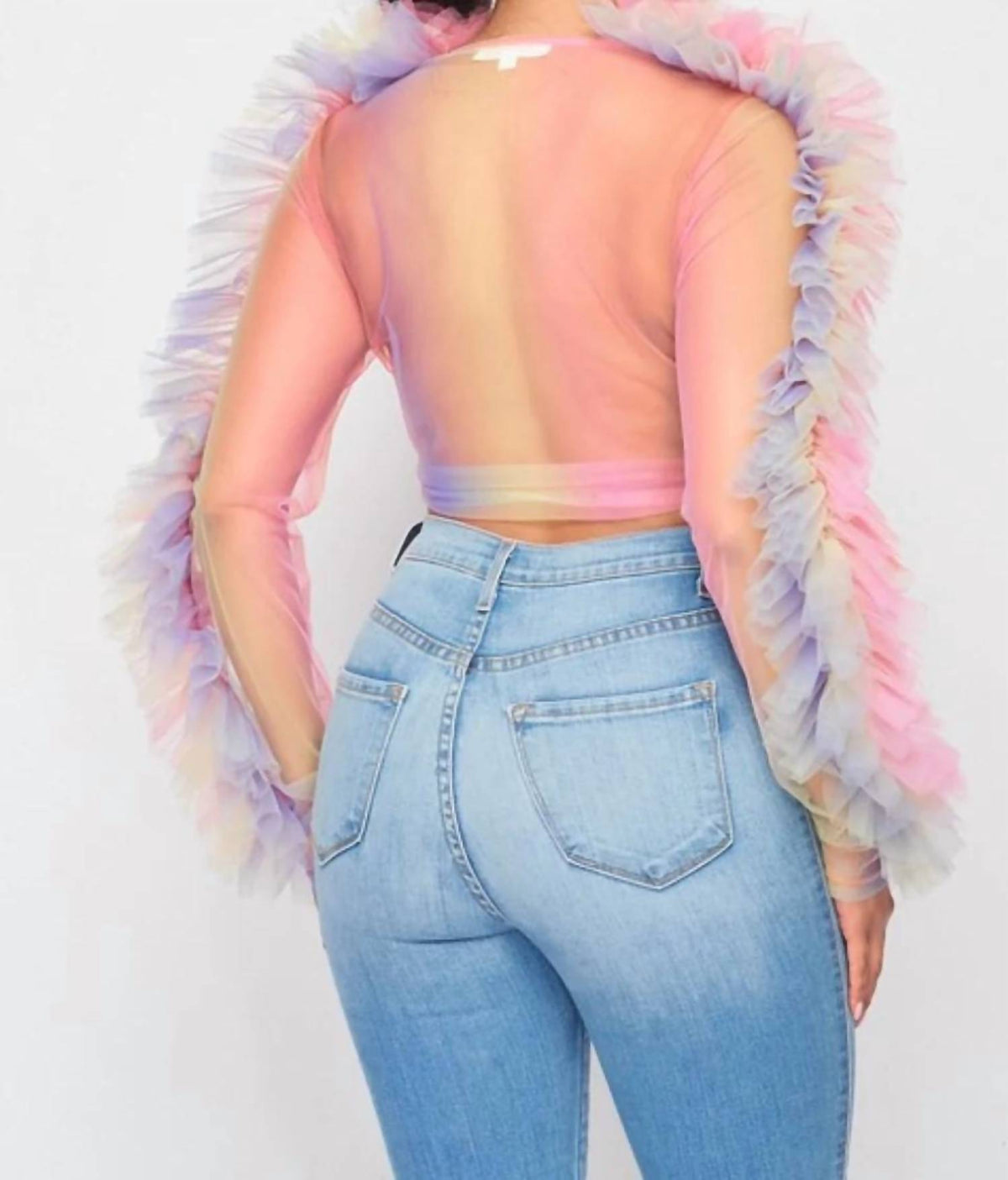 Reach Higher Tulle Mesh Ruffle Top