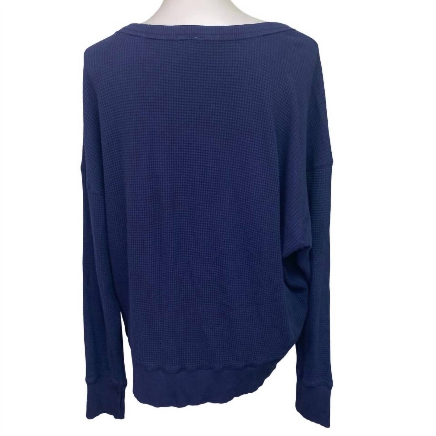 Women's Cotton Scoop Neck Long Sleeve Waffled Top