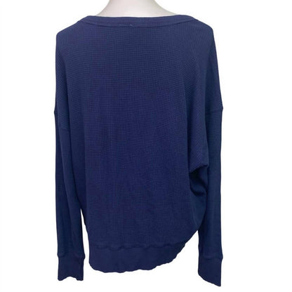 Women's Cotton Scoop Neck Long Sleeve Waffled Top