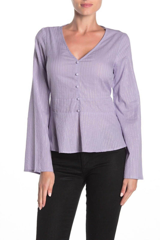 Love, Fire - Metallic Stripe Bell Sleeve Shirt Blouse - Rack Hunt -