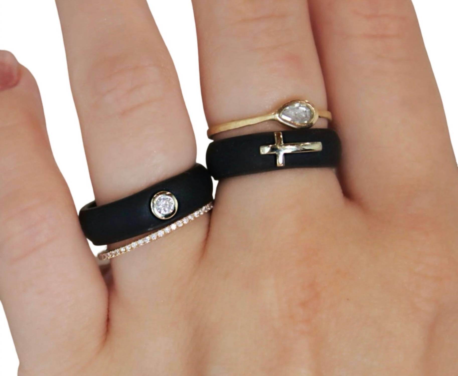 Casual Carats - Silicone Band Ring With 14kt Gold Sideways Cross - Rack Hunt