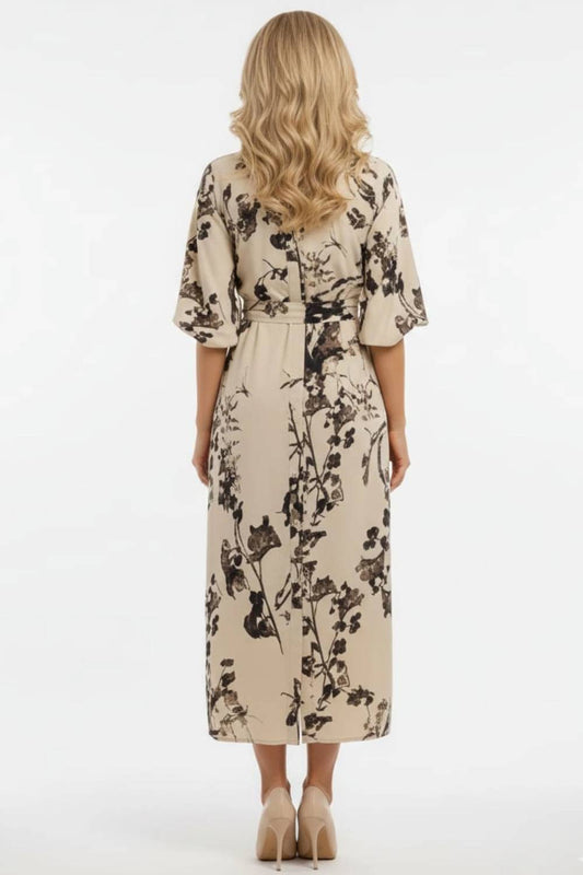 Botanical Elegance Floral Midi Shirt Dress
