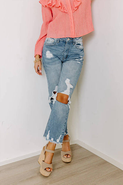 Beatriz High Waist Distressed Straight Leg Jeans
