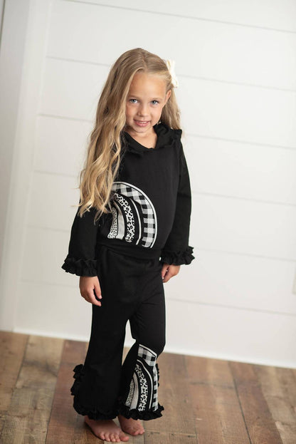 Kids Rainbow Check Hooded Ruffle Pocket Set