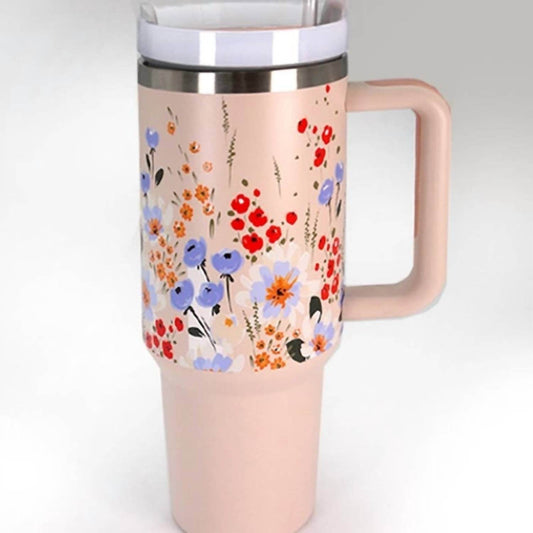 Wall to Wall - Floral Flowers Cottage Print 40 Oz Stainless Steel Insulated Tumbler - Rack Hunt -
