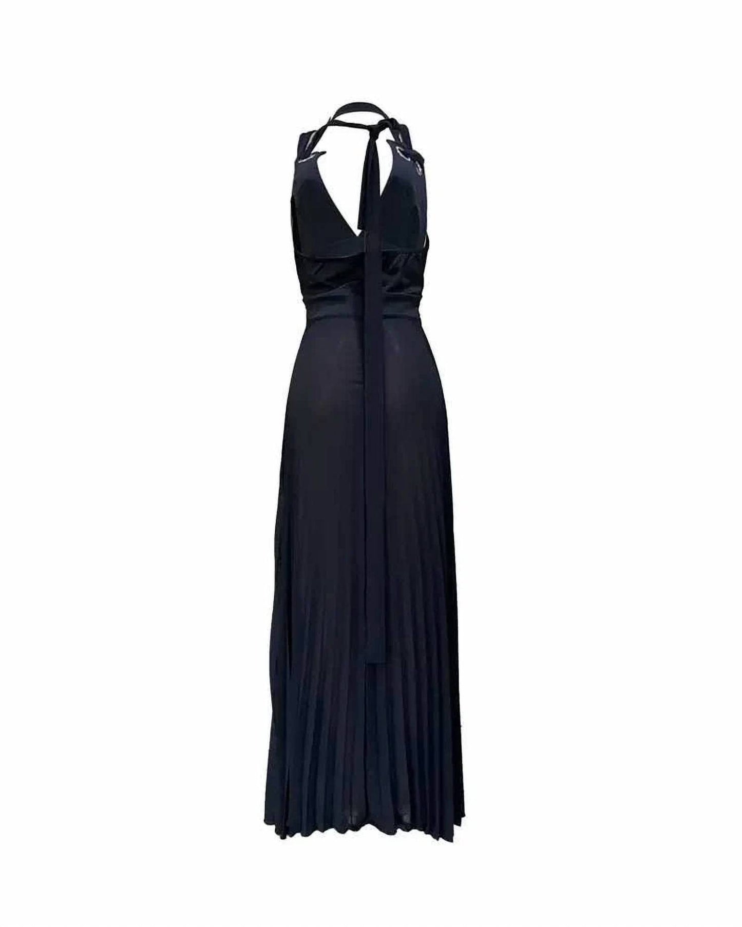 Halter pleated chiffon maxi dress