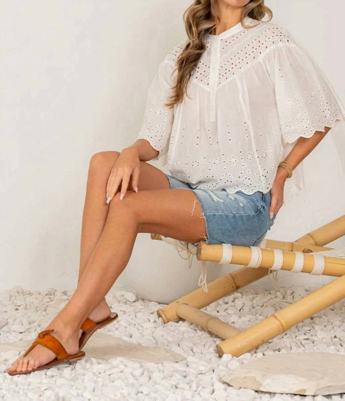 Scalloped Eyelet Embroidered Top