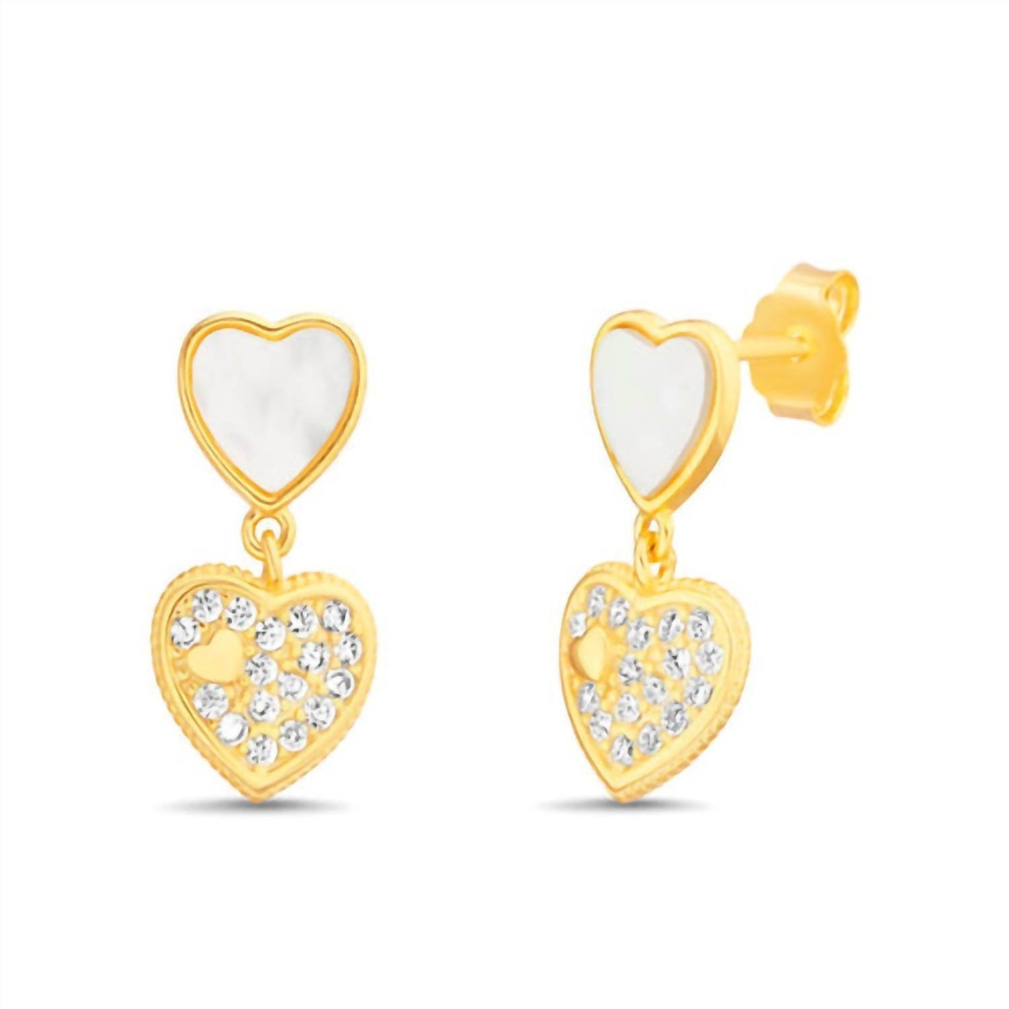 Atlanta Jewelers Supply - Women's Mop Heart Dangling Cubic Zirconia Heart Post Earrings - Rack Hunt -