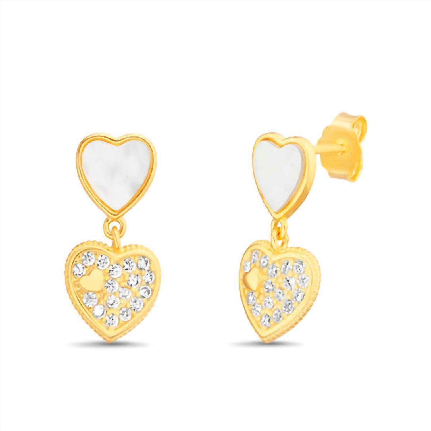 Atlanta Jewelers Supply - Women's Mop Heart Dangling Cubic Zirconia Heart Post Earrings - Rack Hunt -