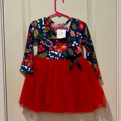 Girls Velvet Poinsettia Tulle Dress