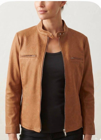 Zip Sleeve Moto Cross Leather Jacket