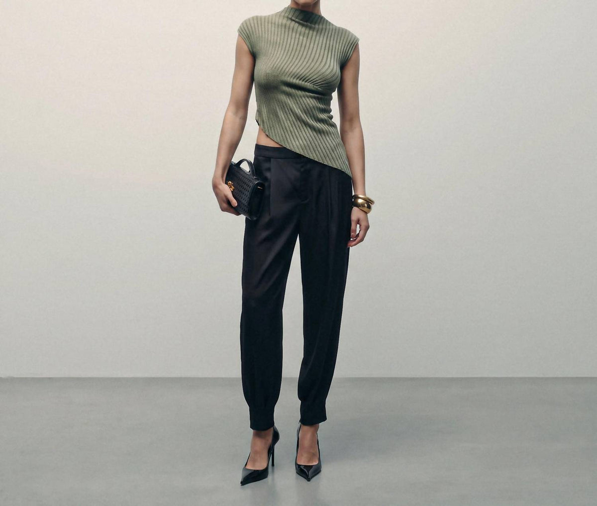 Pleated Satin Balloon Pants