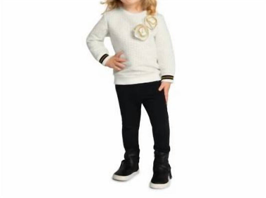 Girl's Sweater With Flowers Pant Set