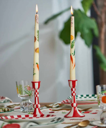 Set Of 4 Still Life Hand-painted Veggies Taper Candle