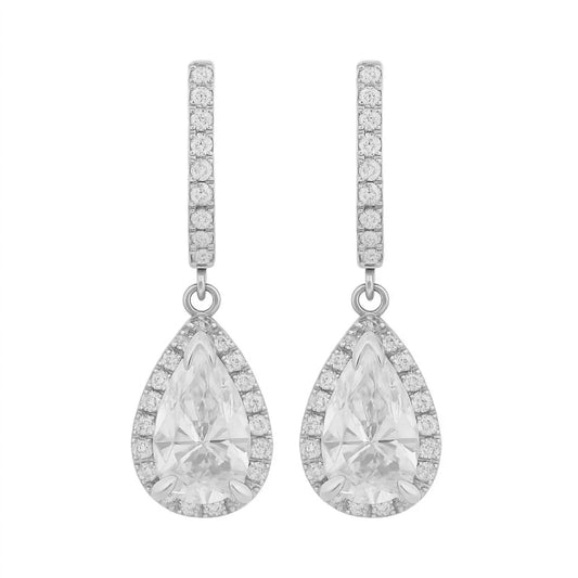 Allyanna Gifts - Women's Moissanite Pear Shape Halo Drop Huggie Earrings - Rack Hunt