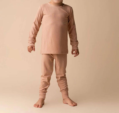 Boys Solid Ribbed Long Sleeve Two Piece Pajama Set