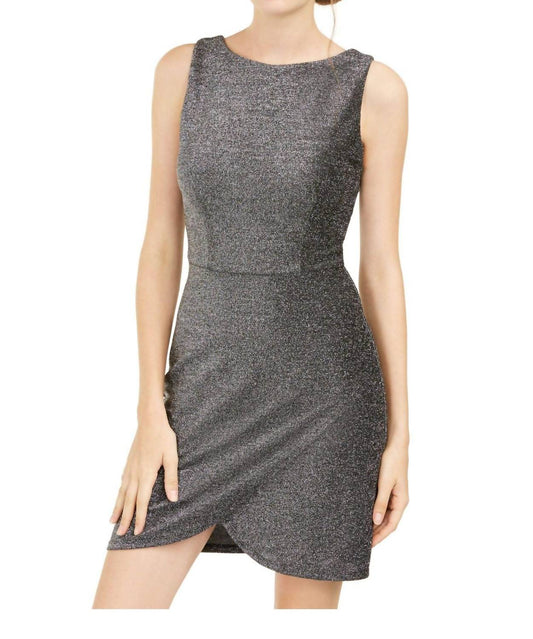 Junior Sheath Tulip Hem Shimmer Knit Mini Dress