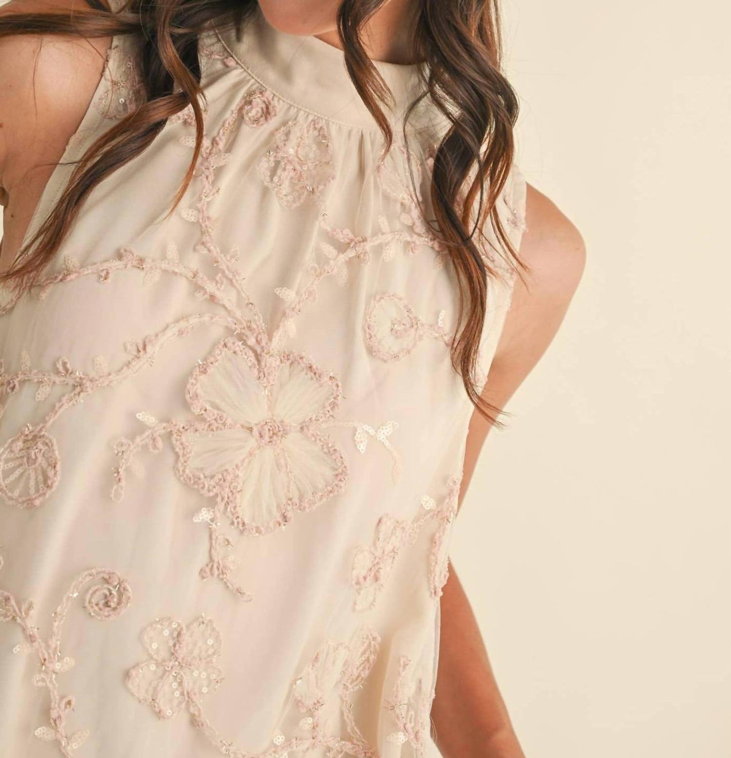 Bubble Hem Embellished Mixed Media Mini Dress