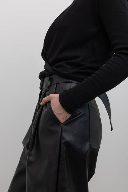 Vegan Leather Belted Bermuda Shorts