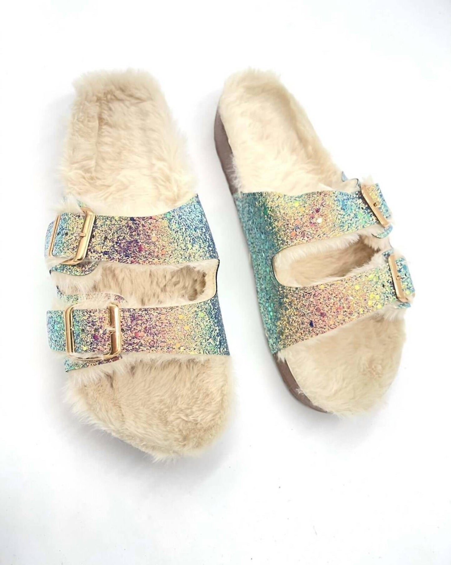Women's Queen Sparkly Furry Birkenstyle Slide