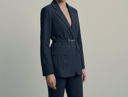 Pinstripe Belted Blazer