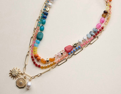 Women's Sun Charm Layered Beaded Necklace