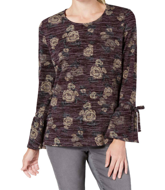 Women's Petite Floral Print Bell Sleeves Blouse