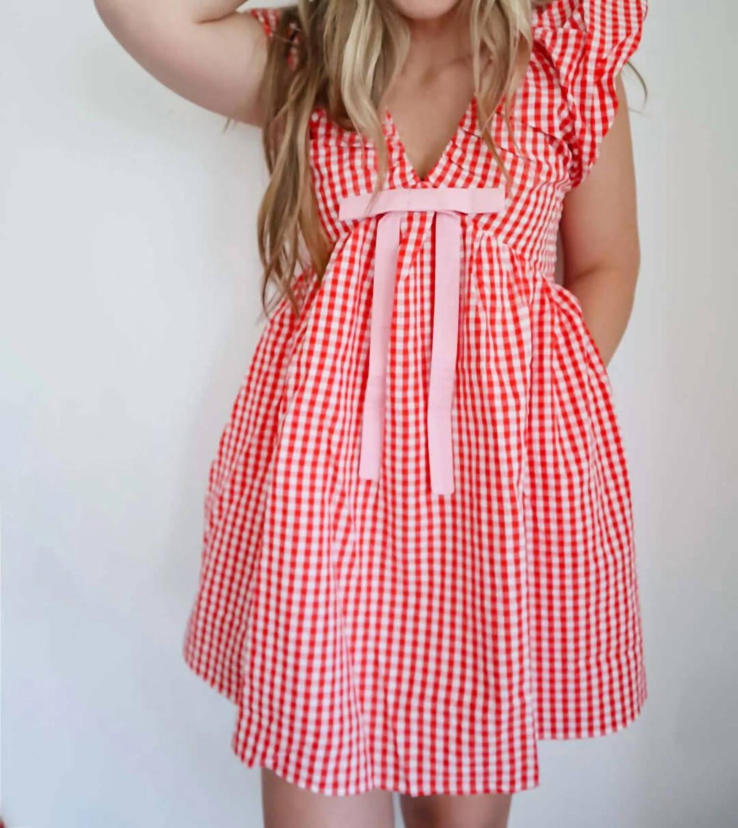 Jenny Gingham Blouson Shoulder Mini Dress