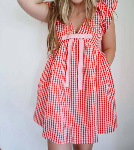 Jenny Gingham Blouson Shoulder Mini Dress