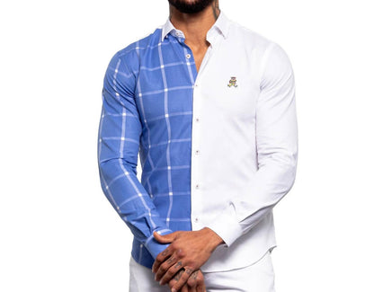 Part Plaid Frog Oxford Button Down Shirt