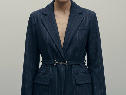 Pinstripe Belted Blazer