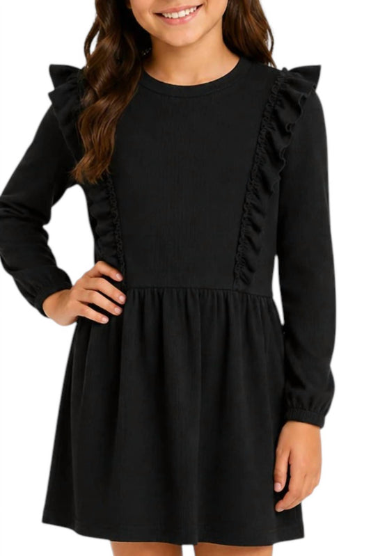Girls Drop Waist Ruffle Trim Dress