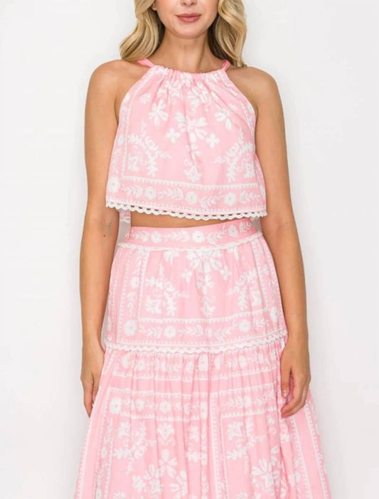 Placement Print Halter Top And Skirt Set