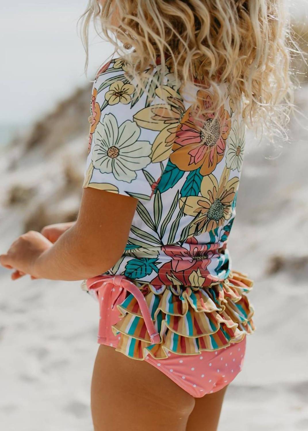 Kid's Tropical Rash Guard Ruffle Swimsuit