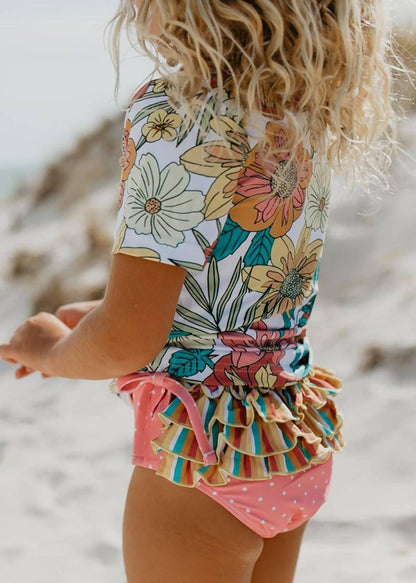 Kid's Tropical Rash Guard Ruffle Swimsuit