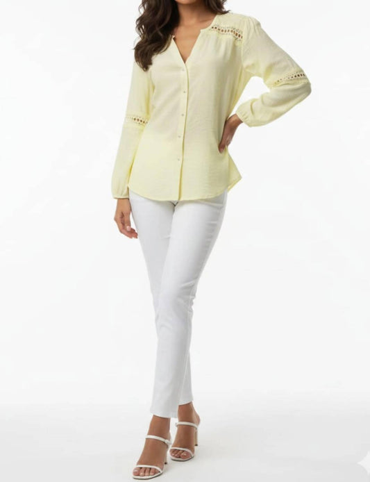 Lace-trim Split Neck Button-down Blouse