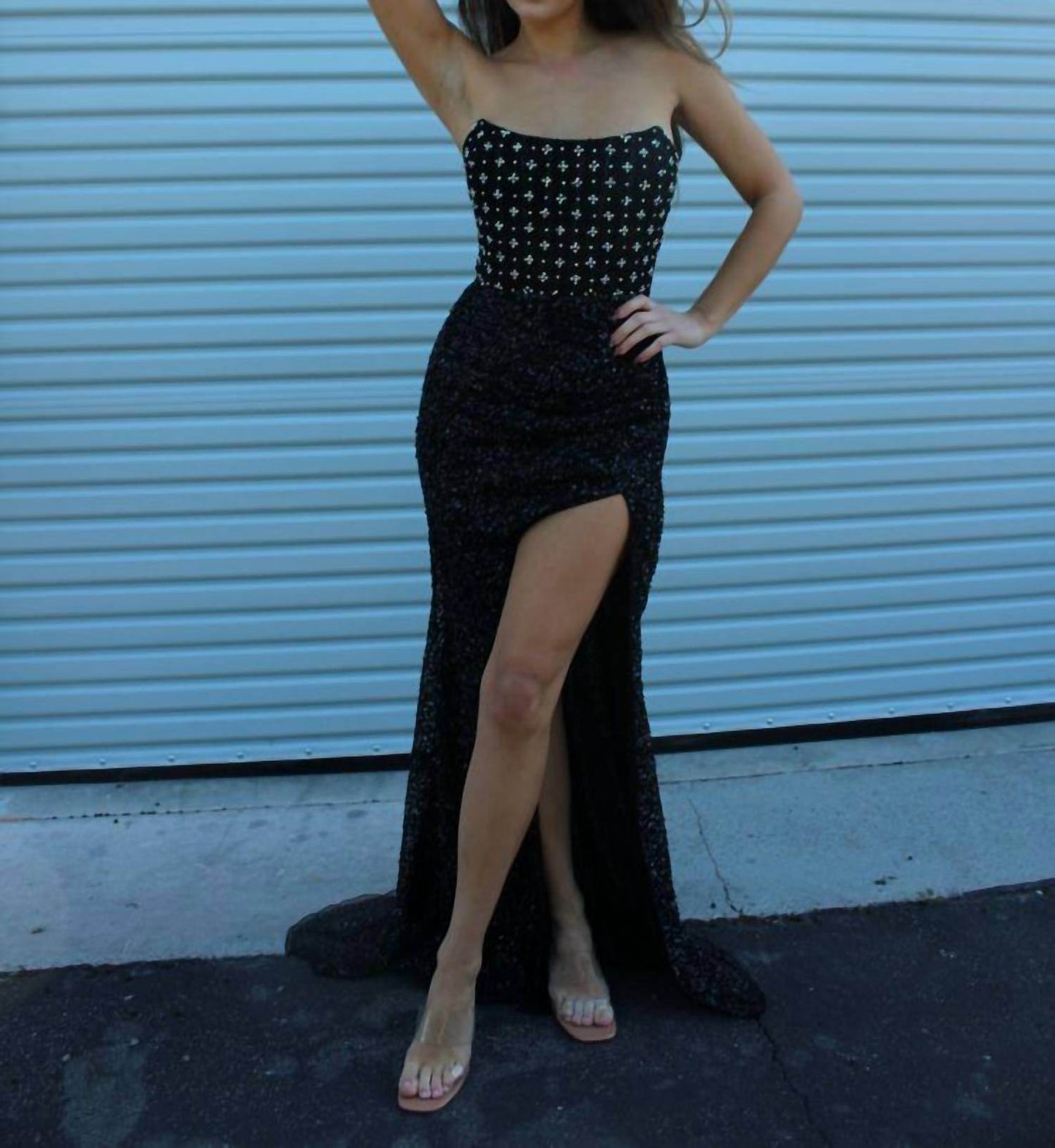 Aleta - Long Fitted Beaded Formal Prom Dress - Rack Hunt -