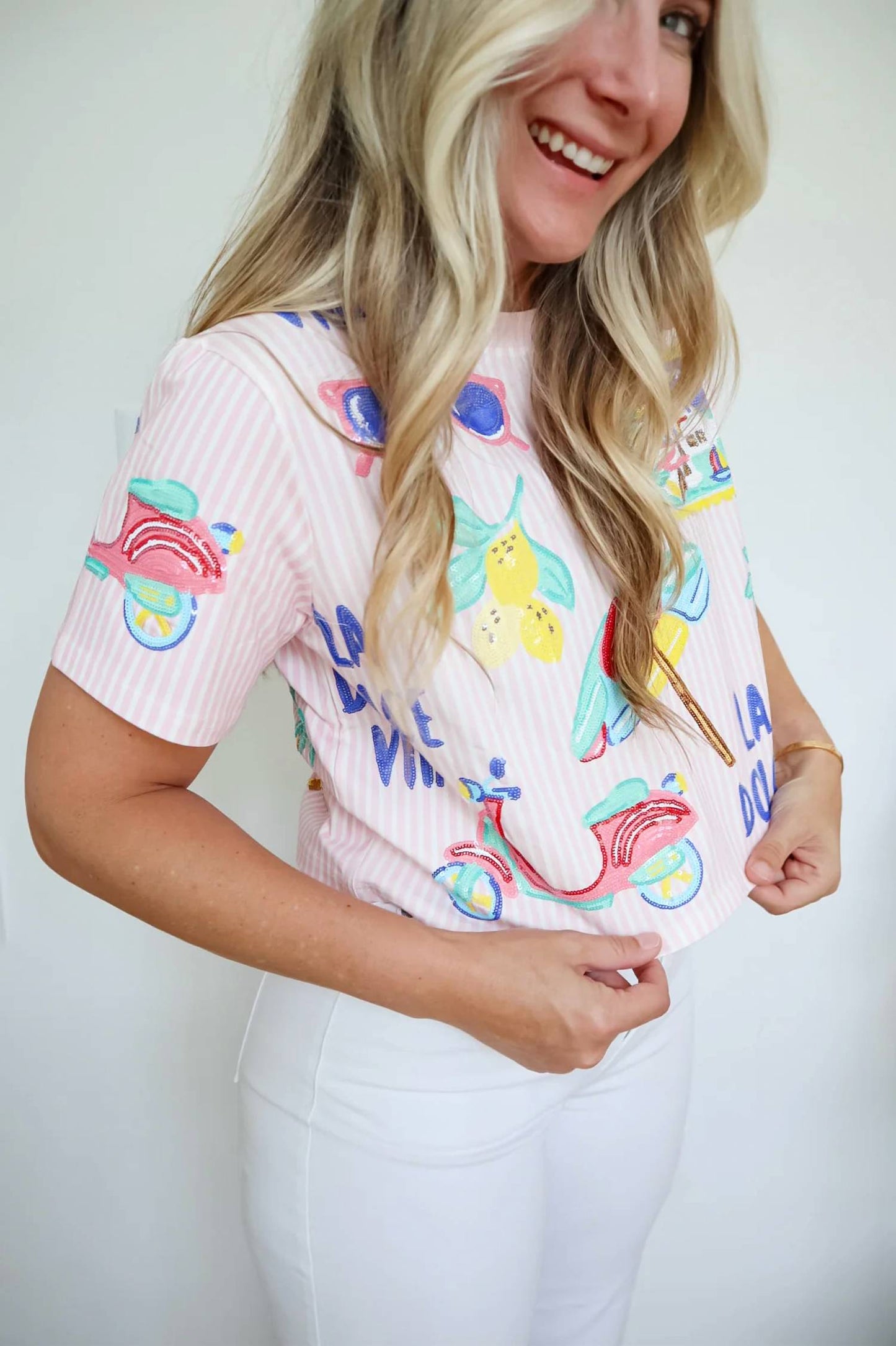 La Dolce Vita Striped Sequin Top