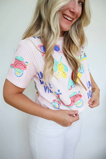 La Dolce Vita Striped Sequin Top